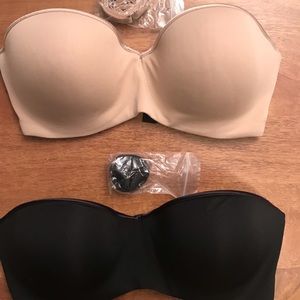 Black & nude 32D Natori Reflex strapless bras